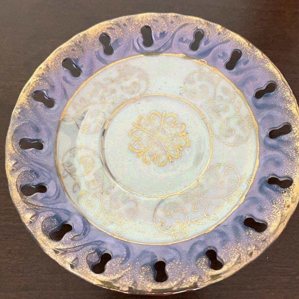 Vintage Lusterware Reticulated Purple and Gold Saucer Plate Japan